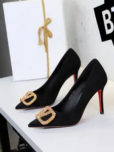 Women's Leopard Print High Heels, Rhinestone Buckle Design, Slip-On Comfortable Shoes for Women, Elegant Heeled Shoes, Stylish & Elegant Footwear