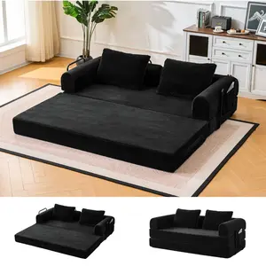79”Convertible Sleeper Sofa Bed, Supportive High-Density Foam Loveseat Sleeper Couch with 2 Oversized Pillows, 5-in-1 Modular Corduroy Floor Futon Folding 2 Adults Bed Floor Mattress for Small Spaces, Washable Cover, No Assembly