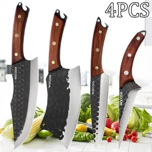 4PCS Handmade Utility Knife Multipurpose Kitchen Must Have Unique Stainless Steel Santoku Chef Knife Sharp Forged Barbecue