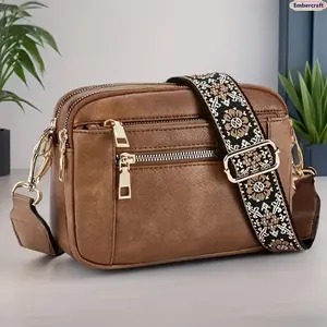 Women’s PU Leather Crossbody Messenger Bag for Purchase, Lightweight Large-Capacity Multi-Pocket Purse with Adjustable Strap, Trendy Fashion Accessory for Travel, Work