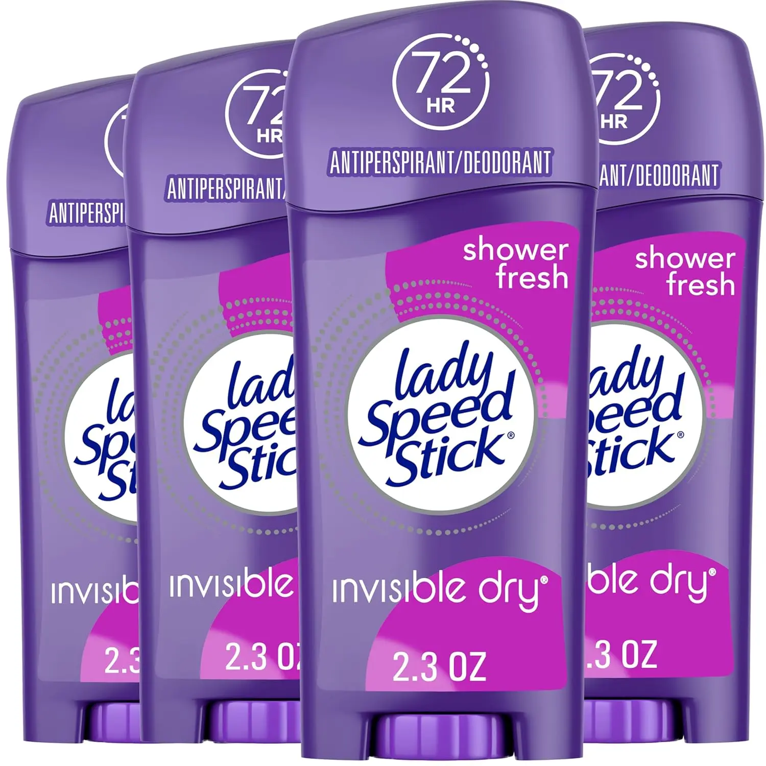 Women's Lady Speed Stick Antiperspirant Deodorant, 72 HR Sweat & Odor Protection, Invisible Dry, Shower Fresh Scent, 2.3 oz Stick (4-Pack Multi-Pack), Body Care