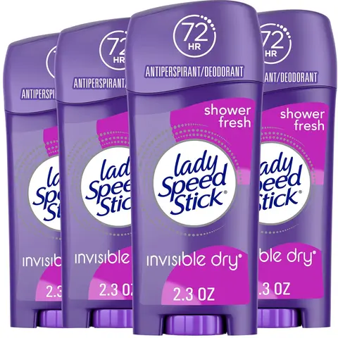 Women's Speed Stick On-Stick Antiperspirant - 72 HR Sweat Protection, Invisible Dry-Touch, Shower Fresh Scent, 2.3 oz (4-Pack), Body Care, Effective Deodorizer, Fragrance Deodorant, Long Lasting Deodorants, Underarm Care