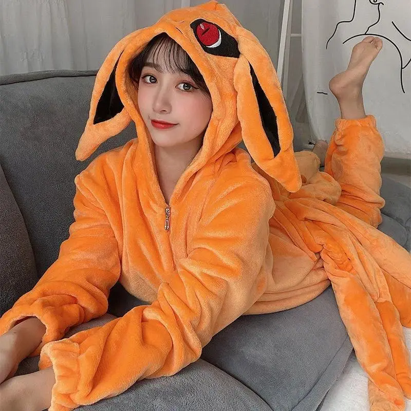 Adult Unisex Cartoon Kurama Kyuubi Fox Cosplay Costume - 1*Pcs 100% New Soft Flannel Long Sleeve Jumpsuit, 2XL Party Gifts for Home Sleepwear Loungewear & Festival Party Use