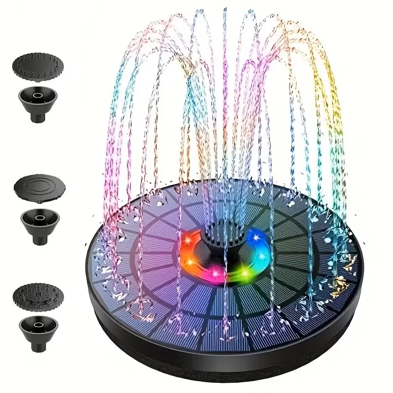 Solar Fountain Pump - 5.5W Solar-Powered Colorful LED Floating Fountain Pump with 1500 mAh Built-In Battery, Sunlight-Driven Auto Operation, Water Spray, Easy Setup for Pond, Garden Decor, Fish Tanks