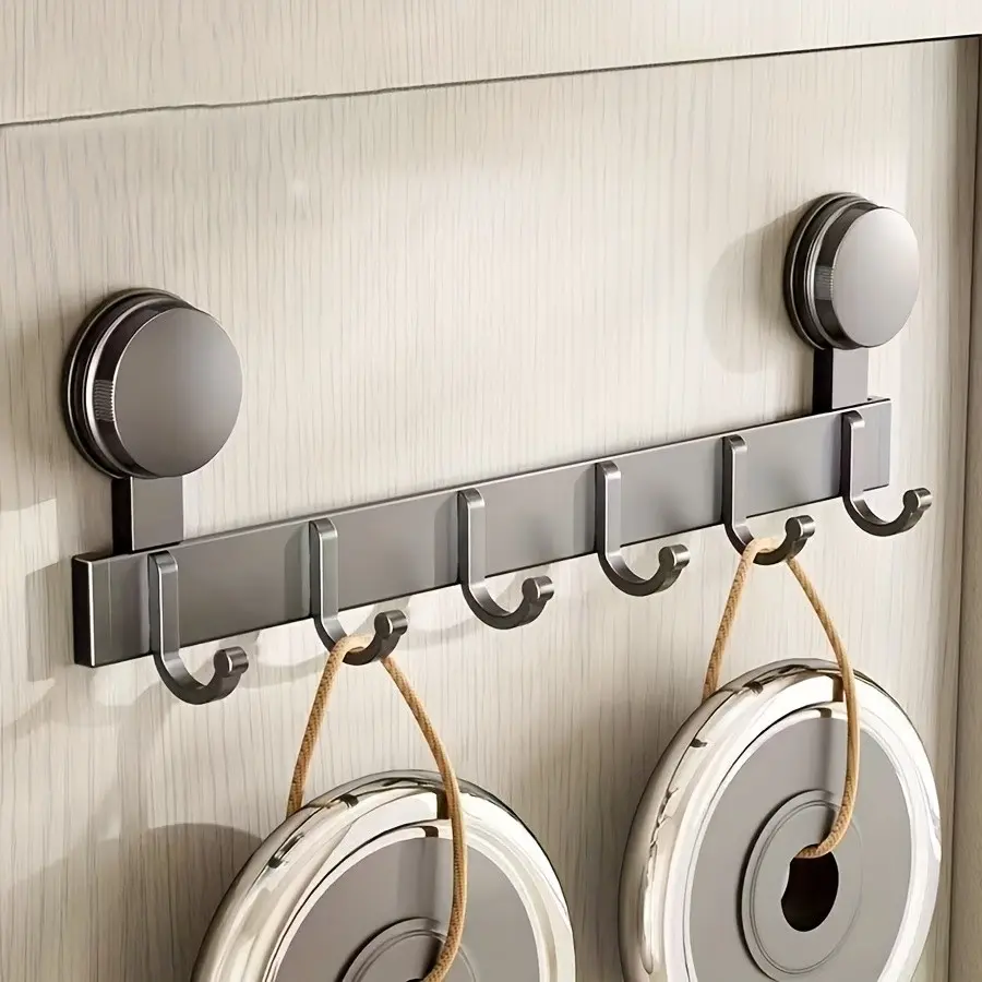 Practical 6 Hook Wall Hanger, No Drill Suction Cup, Store Clothes, Towels, Bathrobes, Suitable for Bathroom, Bedroom, Living Room, Hall, Door