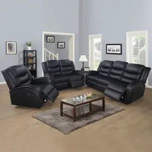 3-Piece Black Faux Leather Couch Set, Contemporary Upholstered Sofa, Durable Living Room Furniture for Home, Apartment & Small Space Decor