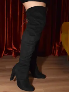 Wild Diva Wide Fit Women's Classic AMAYA-01 Vegan Suede Over the Knee Dressy Chunky Block Heel Boots Wide Calf Women's Knee