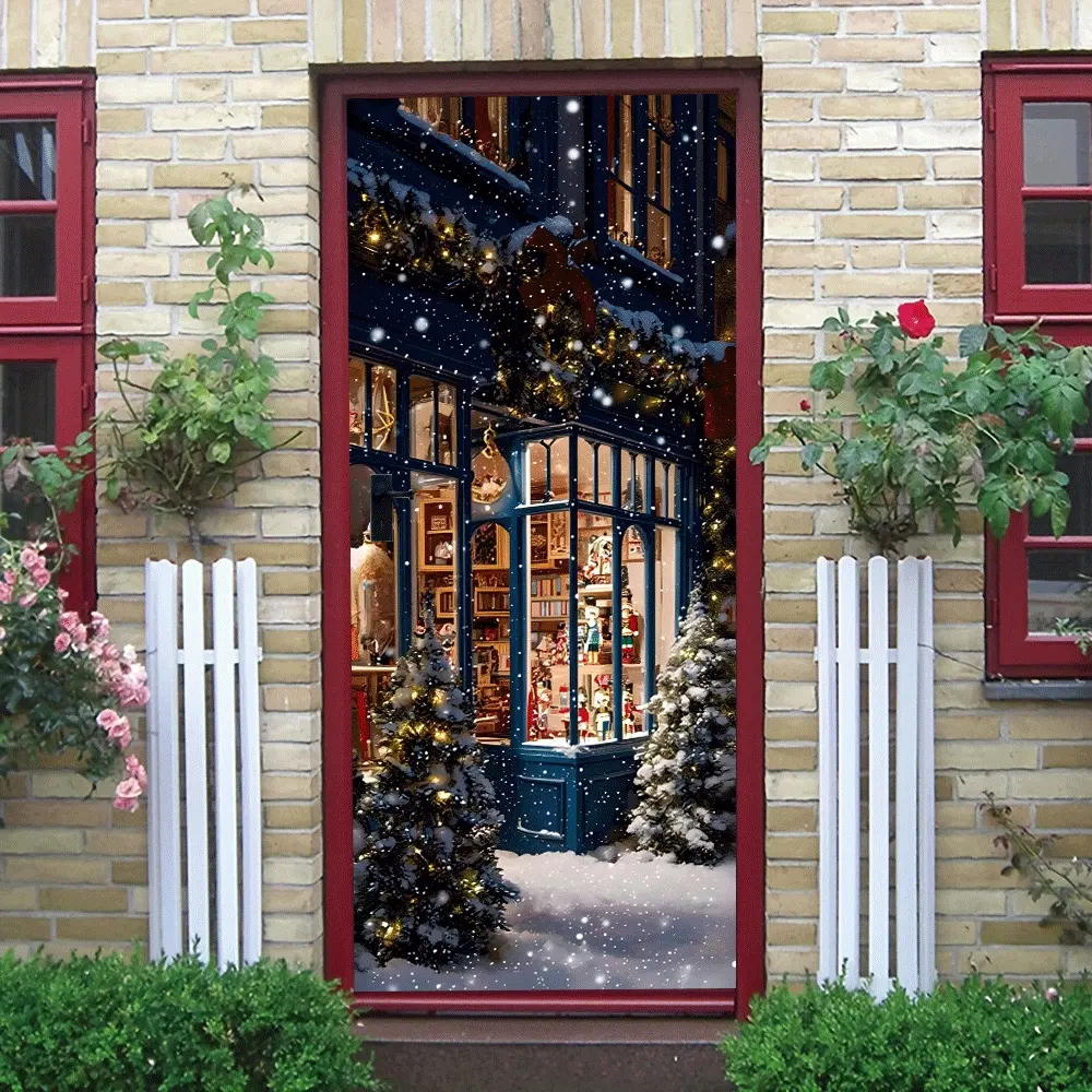 2pcs Christmas Window Decoration Sticker Winter Snow Scene Shop Window Decal Festive Atmosphere Wall Sticker Removable Self Adhesive Xmas Home Decor Commercial Store Window Ornament Holiday Party Decorat