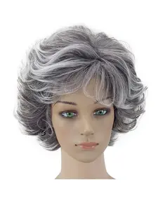 Middle Aged Mother Wig Silver Mix Fashion Curly Hair Cap Plush Realistic Curl Rose Net, Women's Synthetic Hairpiece, Synthetic Curly Wigs