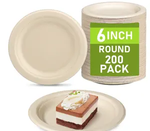 gogreen-Sugarcane Biodegradable Plates 300 Pack Disposable Paper Plates 6 Inch Eco-Friendly Compostable Dessert Plates