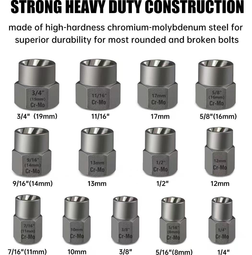 Bolt Extractor Kit 13 Pcs Stripped Bolt Extractor Set Impact Bolt Nut Easy Out Remove Rusted Frozen for Drill Use