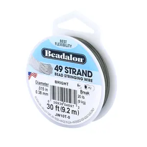 Beadalon® 49-Strand Beading Wire – Stainless Steel Core with Nylon Coating, Bright Finish, 0.015 in Diameter, 30 ft Spool