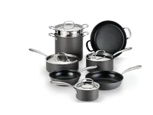12-Piece Nera Hard Anodized Cookware Set Glass Handles
