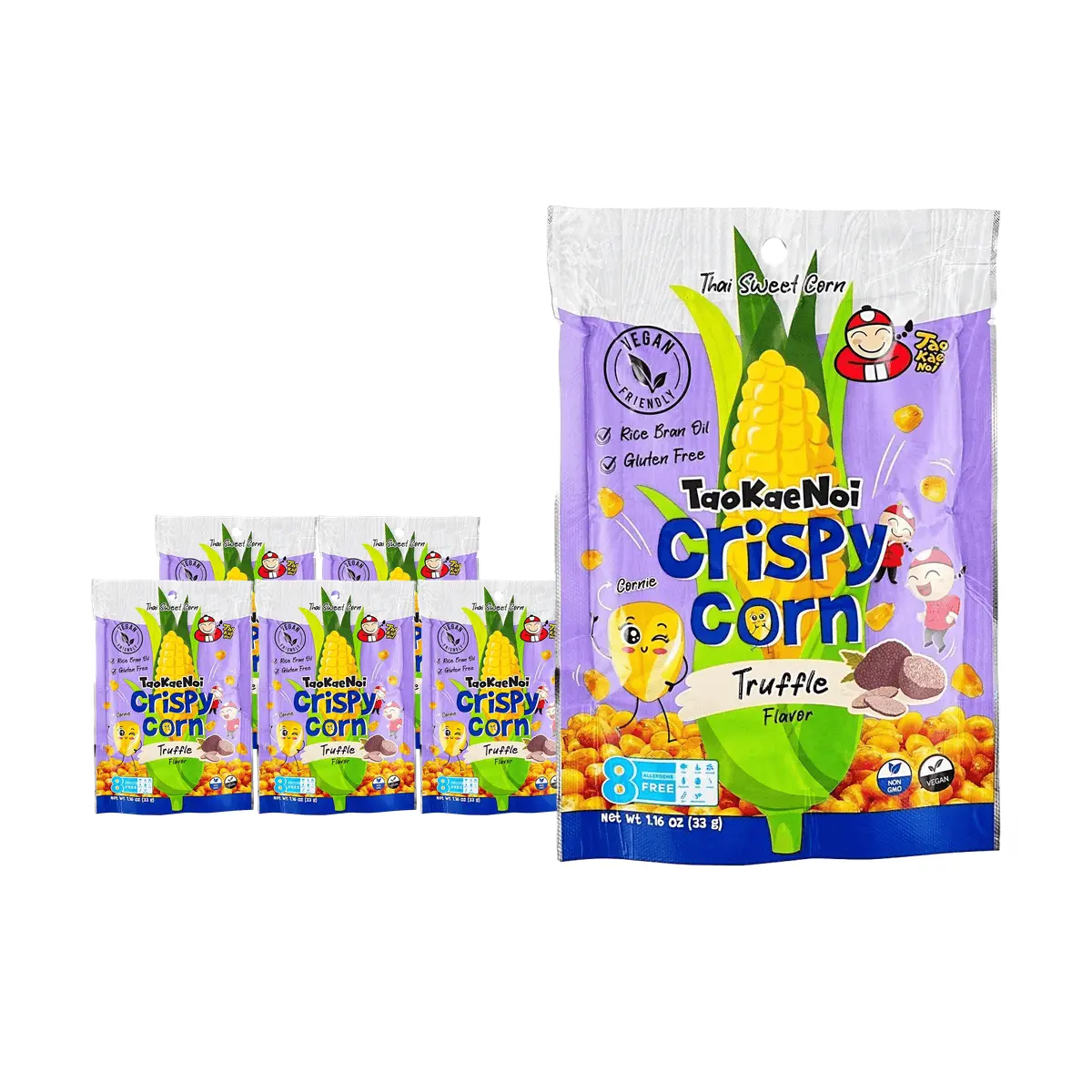 Tao Kae Noi Crispy Corn Snack Black Truffle Flavor 33g (6 Pack) - Gluten-Free, Vegan, Non-GMO, Thai Snack
