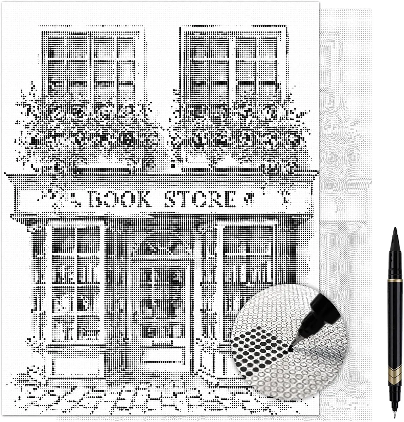 Books & Blooms Vintage Bookstore Dot Painting Kit for Adults — 13×17 Canvas with Dual-Tip Marker
