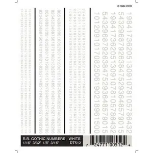 Woodland Scenics DT512 RR Gothic Numbers White 1/16-3/16" Train Decal Sheet