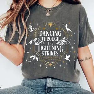 Comfort Colors Dancing Through The Lightning Strikes Tshirt, Fourth Wing Inspired Design Tee Onyx Storm TShirt, Dragon Lover Gift