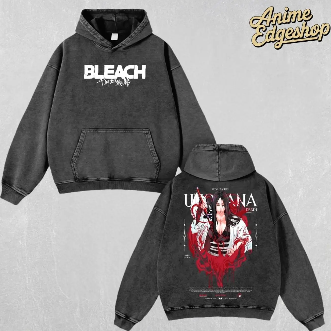Retro Vintage Unohana Retsu Oversized Washed Hoodie , Bleach Anime Streetwear Outfits, Heavyweight Cotton Unisex Top, Gift For Him & Her Manga Lover Thick Pullover, Halloween gift  DGS