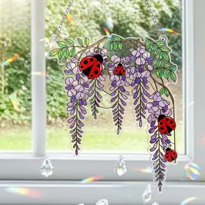 Ladybug & Wisteria Suncatcher - Acrylic Rainbow Maker Window Hanging Decor