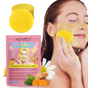 1 Count, ALIVER Kojic Acid & Turmeric Cleansing Pads (40 Pads), Improves Skin Metabolism, Keeps Skin Smooth, Firm & Youthful. Suitable For Face & Body, Alcohol-Free, Fresh Scent, Safe & Effective For All Skin Types, Facial Cleansing Pads