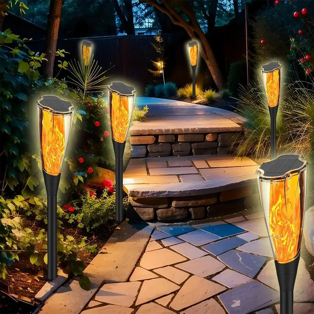 4pcs Solar flame ground insert lights, intelligent light control, flashing decorative lights, waterproof outdoor lights, suitable for garden, lawn, courtyard, balcony and corridor decoration