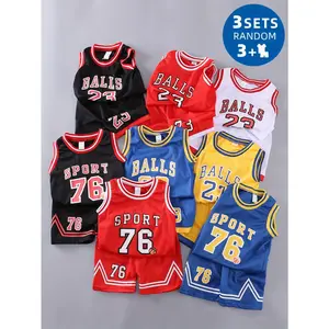 [Stylish Basketball Jersey] 3-6pcs Stylish Boys' Basketball Jersey Set |         Sleeveless, Letter Print, Casual Summer Outfit with Shorts, Basketball Jersey, Shorts, and T-Shirts, for Outdoor