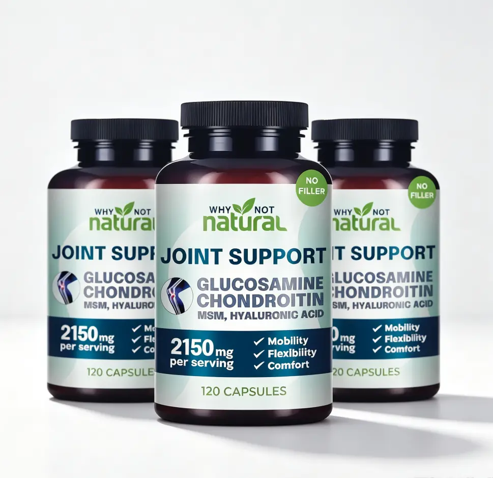 Why Not Natural Glucosamine Chondroitin MSM Joint Health Edible Supplements, Capsules for Joint Support, Prop 65 Safe