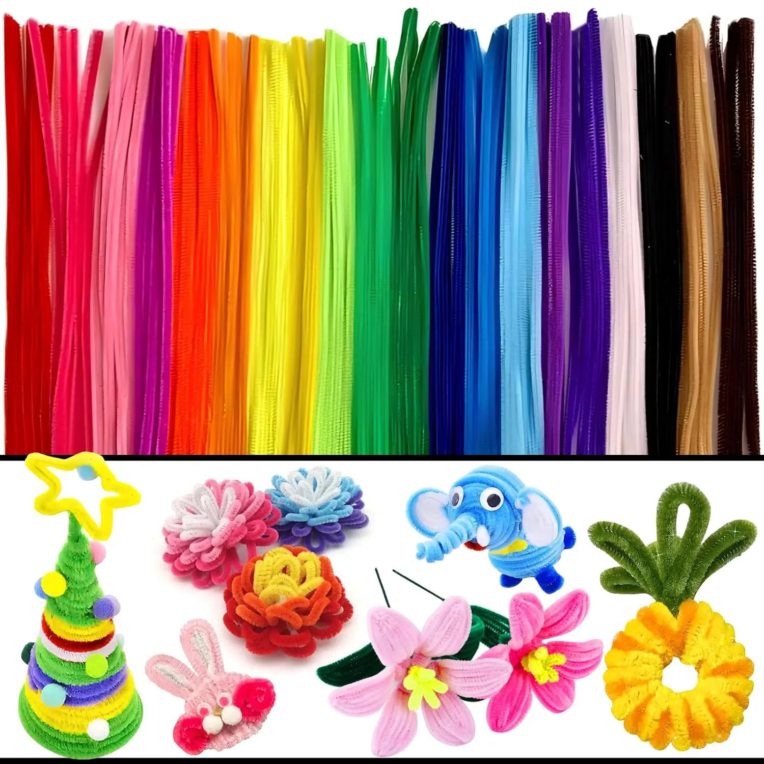 Durable Synthetic Chenille Stems, 400-Count 20-Color Craft Pipe Cleaners, 12in Length 7mm Flexible Bending Shapes Supplies for Family Craft Time, Christmas Decor