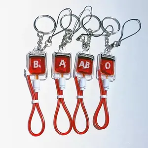 New Style 1 Pcs Blood Type A B O AB Plasma Pack Blood Bag PVC Pendant DIY Jewelry Making Gift Charm Keychain Accessory Keyring