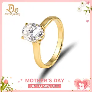 Delzzad 14K Gold-Plated 2ct Solitaire Oval Promise Engagement Ring Synthetic Moissanite S925 Wedding Ring Band Jewelry Perfect Birthday Engagement Wedding Anniversary Christmas Gift for Women
