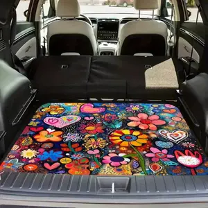 Bohemian floral pattern design, multifunctional car trunk mat, polyester fiber material, trunk decorative mat, car carpet, durable, easy to clean, protects the car from wear and tear, compatible with most car models