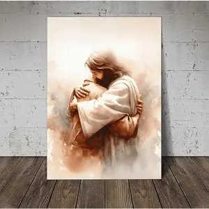 Jesus Hugging Man Savior And Man Poster Christian  Art Religious Belief Print Bible Verse Mural His Love Canvas Suitable For Living Room Bedroom Bible Room Decoration