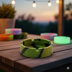 Glow in The Dark Silicone Ashtray: Portable & Waterproof Circular Ash Tray for Car, Home, Desk. Anti-Slip, Heat-Resistant, Camping Friendly with Anti-Tip Design. Multi-Color Options.