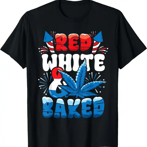 [100% Cotton] Men's 4th Of July Red White Graphic Short-Sleeve T-Shirt - Streetwear, Casual, Simple Round Neck, Spring & Summer Wear, Holiday Gift Idea