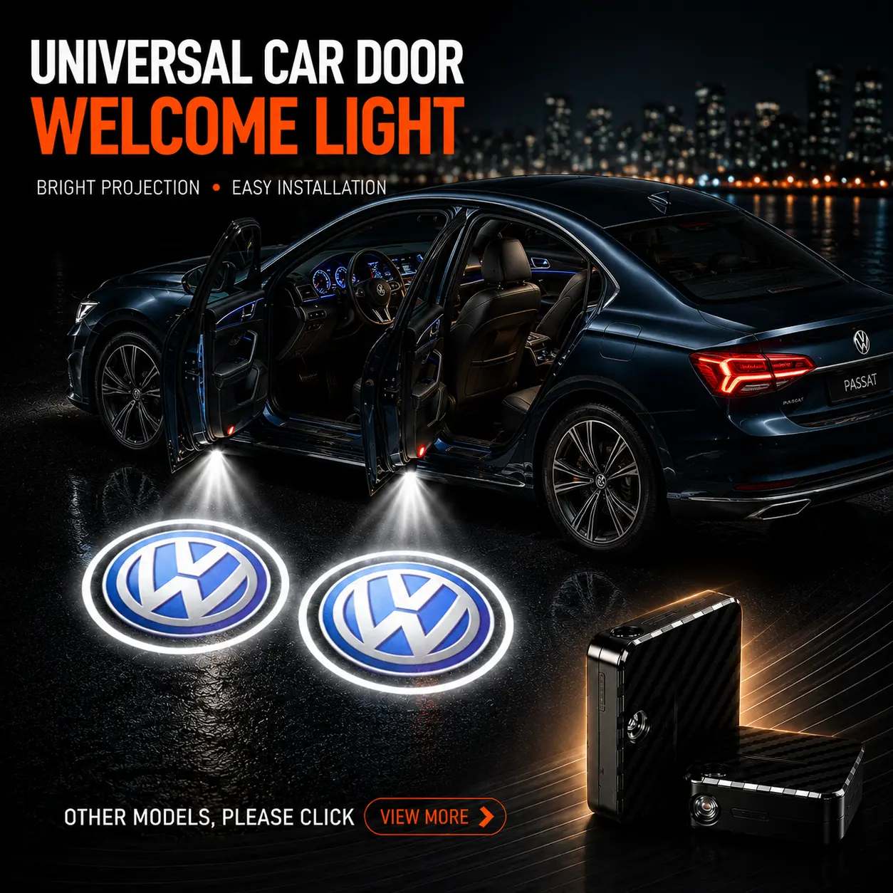 2 Pack VW Volkswagen Logo Wireless LED Car Door Projector Lights, HD Welcome Ghost Shadow Puddle Lamps, Magnetic Sensor No Drill Easy Install Courtesy Lights Fit Tiguan Atlas Jetta Passat Golf ID.4 Sedan SUV EV Upgrade Auto Interior Mod Accessories