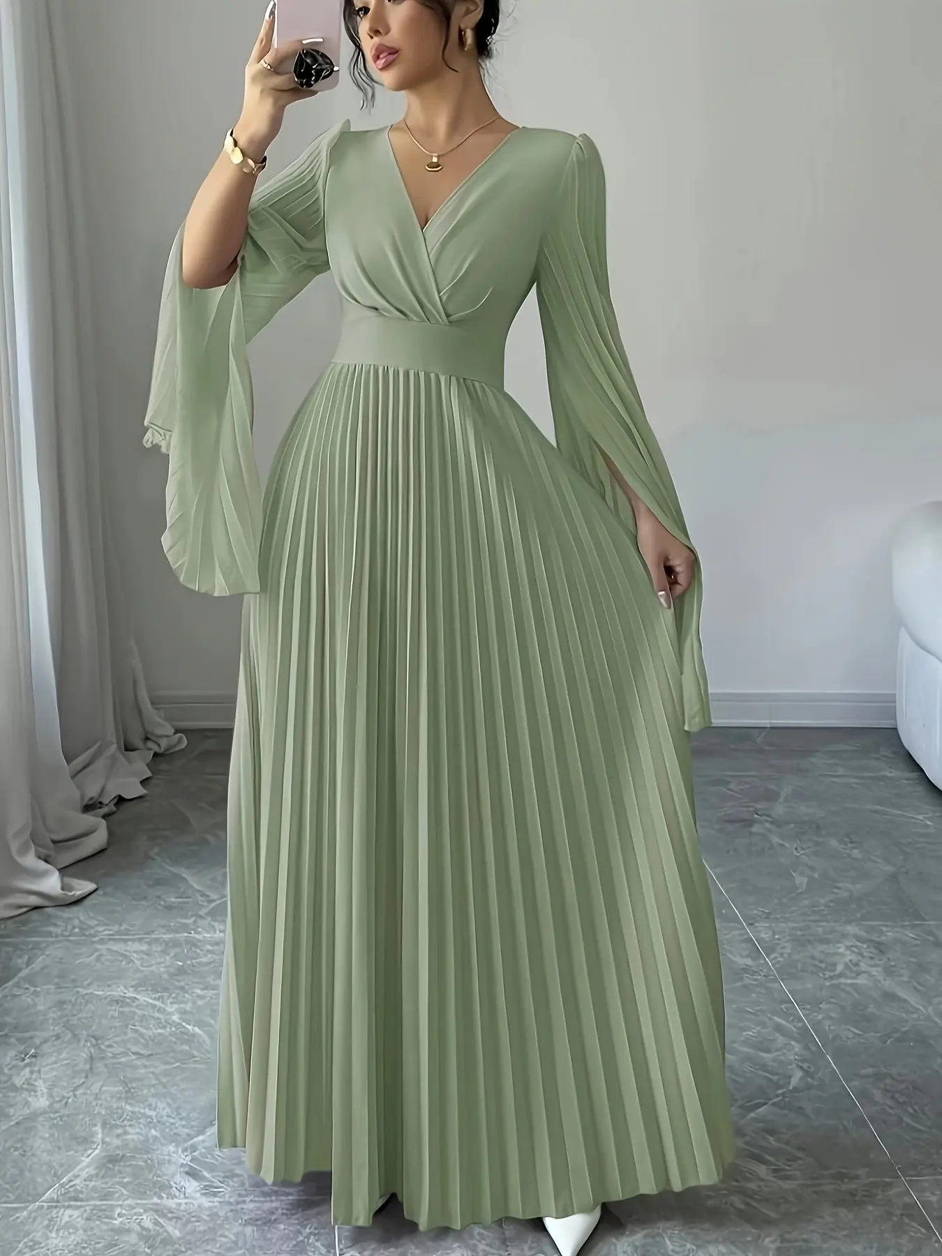 Elegant Dress for Adults, Casual Daily Wear, Everyday, Party, Formal Holiday Fashion, Chic, Fitted Style, Long Sleeve, Womenswear, Spring & Fall Season, Solid Pattern, Autumn Party Gown