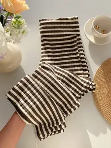 Women's Casual Striped Fold-Over Waist Wide Leg Loose Pants, Summer Bottoms, Womenswear