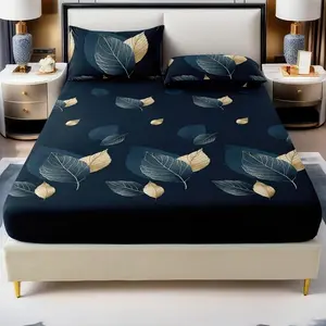 3-Piece Classic Fashion Luxurious Vintage Nordic Style Gold Leaf Dark Bedding Set, Soft Skin-Friendly, Easy Care, All Seasons Use