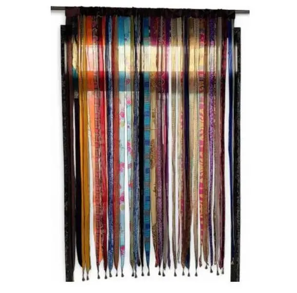 Mango Gifts Old Silk Sari Multicolor Ribbon Doorway Curtain Hippie Bohemian Room Divider Light-Filtering Boho Curtains Rod Pocket Window Drape for Livingroom Bedroom 85 x 45 Inch