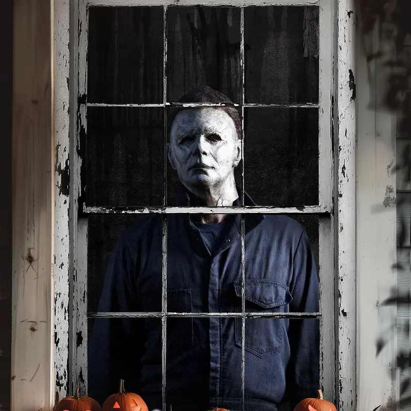 Halloween Flat Vinyl Plaid Modern Glam Water-Resistant Window Decals - High-Def Horror Scenestickers, 4 Rust-Proof Pre-Punched Holes Decorations, Halloween Decor Supplies for Bar/Restaurant, Indoor-Outdoor Home Decor, Black Friday TikTok Shop Item