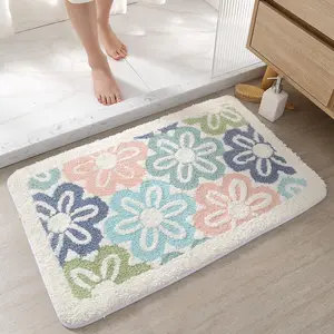 Flower Pattern Bathroom Mat, 1 Count Lovely Non-slip Floor Entryway Rug, Household Decorative Mat for Home Living Room Bedroom Kitchen, Floral Washable Rug, Bathroom Rugs