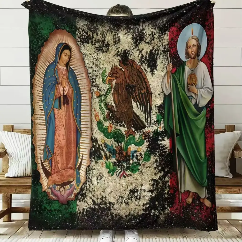 Our Lady of Guadalupe Virgin Saint Throw Blanket Soft Mexican Blanket for Couch Bed Office Camping Travel - Gift for Birthdays Christmas Easter Independence Mothers Fathers Day
