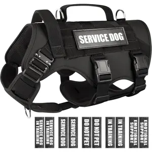 Service Dog Vest Harness for Large Dog, Tactical Working MOLLE Vest with 10 Pet Patches, No Pull Heavy Duty Harness for Training Walking