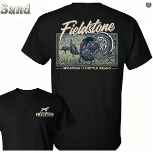 Fieldstone Turkey Hunting T-Shirt - Detailed Wild Turkey Back Print , Classic Sporting Lifestyle Brand Style , Outdoor Apparel , Casual Everyday Wear , Great Gift For Hunters Crew Neck Menswear Tops