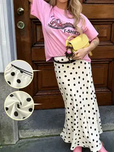 High Waist Polka Dot Midi Skirt Womens Bottoms Elegant A Line Long Skirt Soft Flowing Fabric Slim Fit Casual Chic French Style Daily Wear Vacation Outfit Easy Match Trendy Street Fashion Summer Autumn Essential