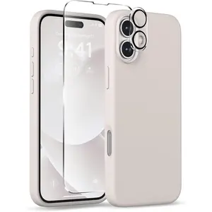 Magnetic for iPhone 16 Case, Compatible with MagSafe, Liquid Silicone Phone Cover with Screen Protector & Camera Protector, Soft Anti-Scratch Microfiber Lining Inside 6.1", Stone