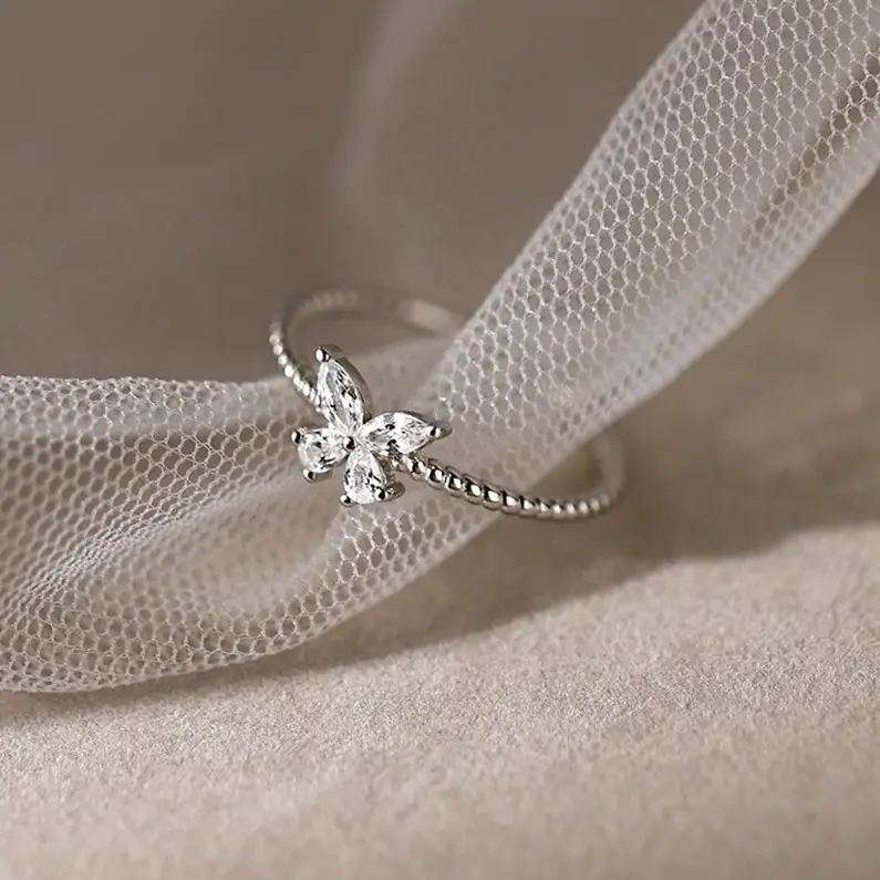 Elegant Silver-Plated Zirconia Butterfly Twist Adjustable Ring