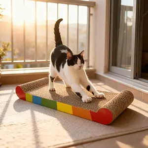 Durable Rainbow Color Corrugated Paper Cat Scratching Post, 3-In-1 Interactive Multi-Color Surface, Furniture Protector, Indoor Play Rest Pad