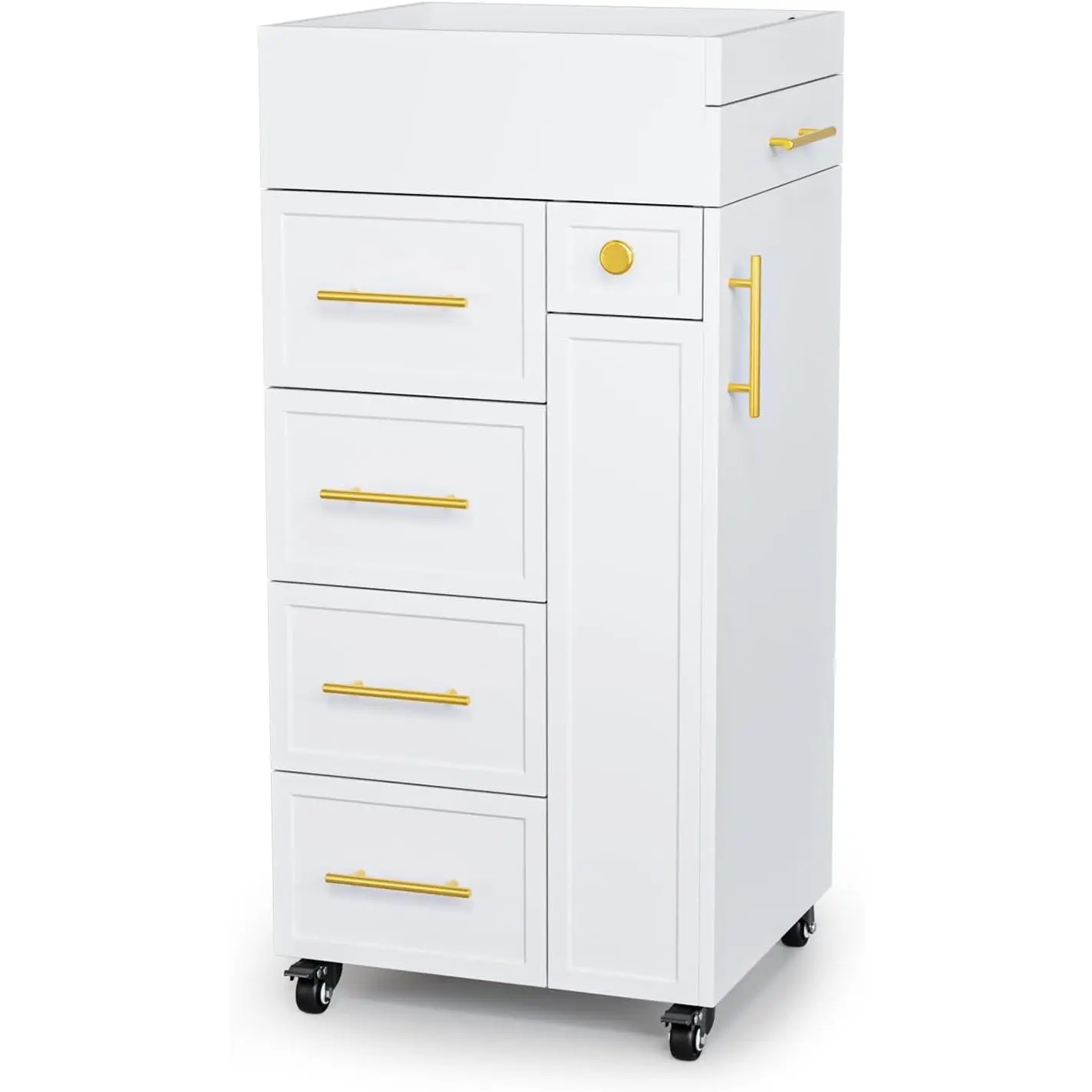 OmySalon Modern Salon Trolley Cart - 5+1 Drawer Set with Adjustable Dividers, 3 Heat-Safe Tool Holders & Adjustable Shelf, Mobile Storage Cart for Barber, Beauty Spa, Heat‑Safe Holders