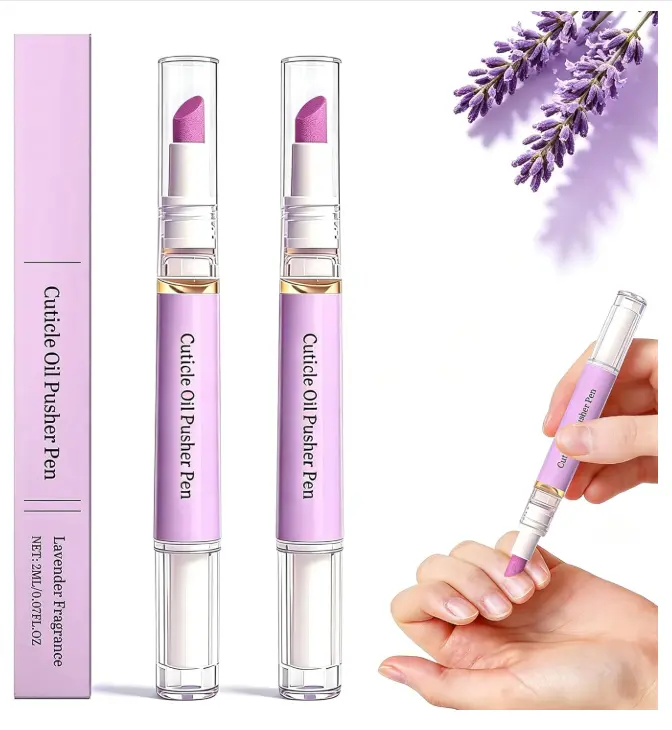 2 Pcs 2-in-1 Cuticle Oil Pusher Pen - 2026 New Ceramic Cuticle Pen, No Leak Travel Size Cuticle Pen With Oil, Gentle Hydrating Keratin Smoothing Tool For Matte Dry Nails